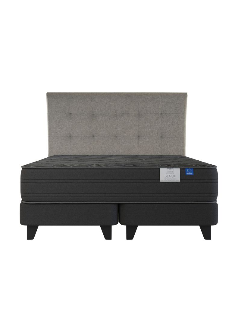 Cama Europea Top Grafito Black 2 Plazas Box Base Dividida + Respaldo Desing Gris-1