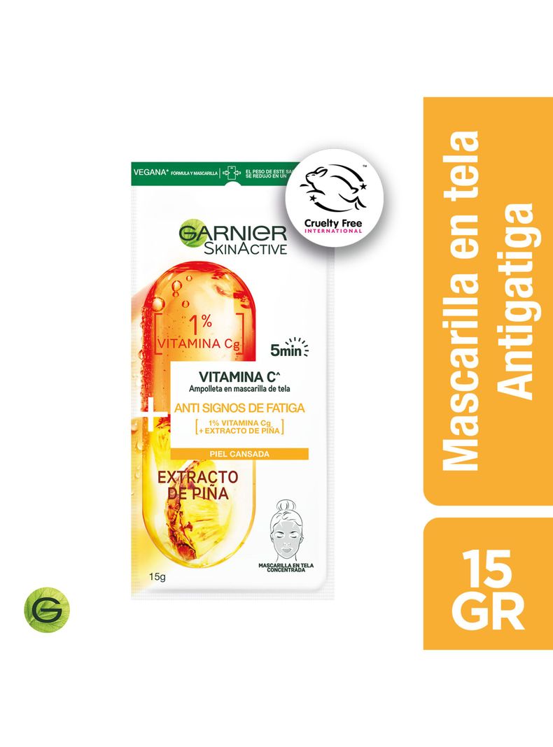 Mascarilla Garnier Skin Active en Tela Ampolla Piña Antifatiga 15 g Garnier-0