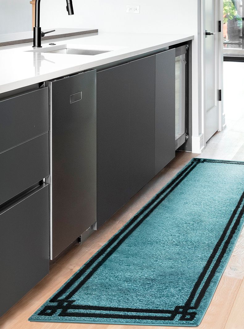 Alfombra Pasillo 70 x 230 cm Amigo Turquesa Marco Negro-2