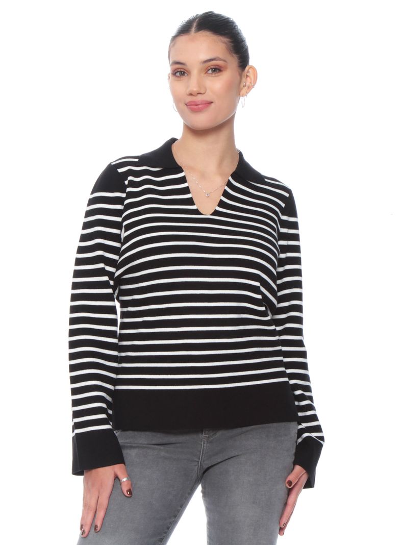 Sweater Manga Larga Listado Escote V Corte Rayas