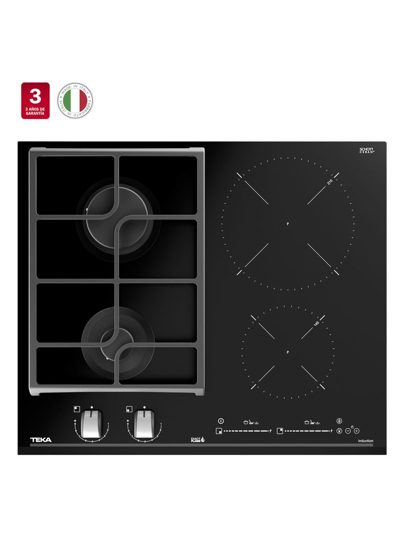 Encimera Cristal Gas + Inducción 4 Quemadores JZC 64322 ABB BK-2