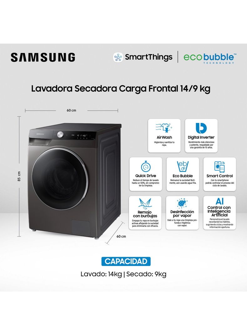 Lavadora-Secadora de Carga Frontal 14/9 kg con AI Control WD14TP04DSX/ZS-1