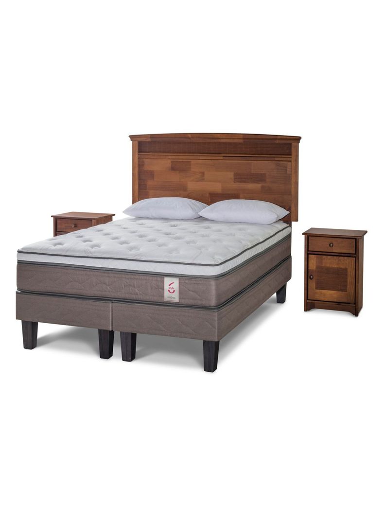 Cama Europea New Style 6 2 Plazas Base Dividida + Set Veneto + Almohadas-0