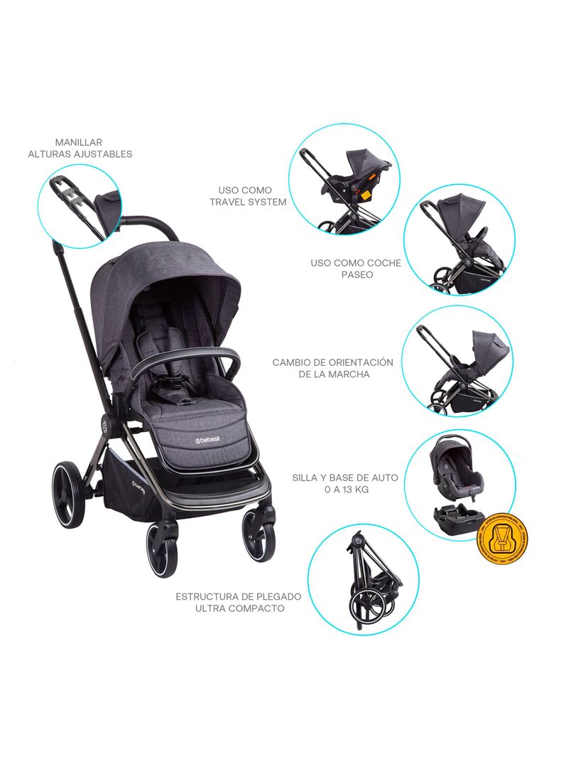 Coche Travel System Sonic Negro Bebesit-5
