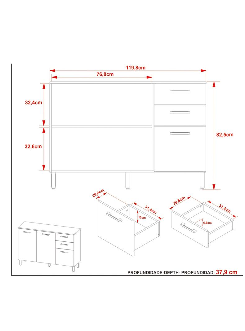 Mueble de Cocina Base 2 Puertas 3 Cajones-1