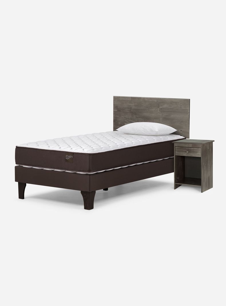 Cama Europea Ergo T 1.5 Plazas + Set Muebles Tabor Grafito + Almohada-1