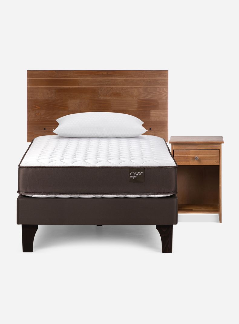 Cama Europea Ergo T 1.5 Plazas + Set Muebles Tabor Café + Almohada-1