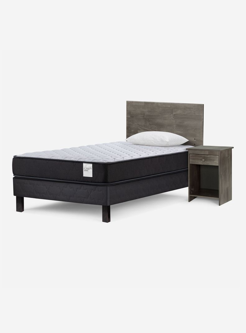Cama Europea Wave 1 Plaza x190 cm + Set de Muebles Tabor + Almohada-0