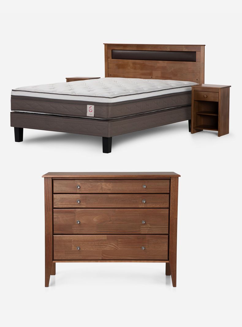 Cama Europea Style 6 Base Dividida 2 Plazas + Set de Muebles-0