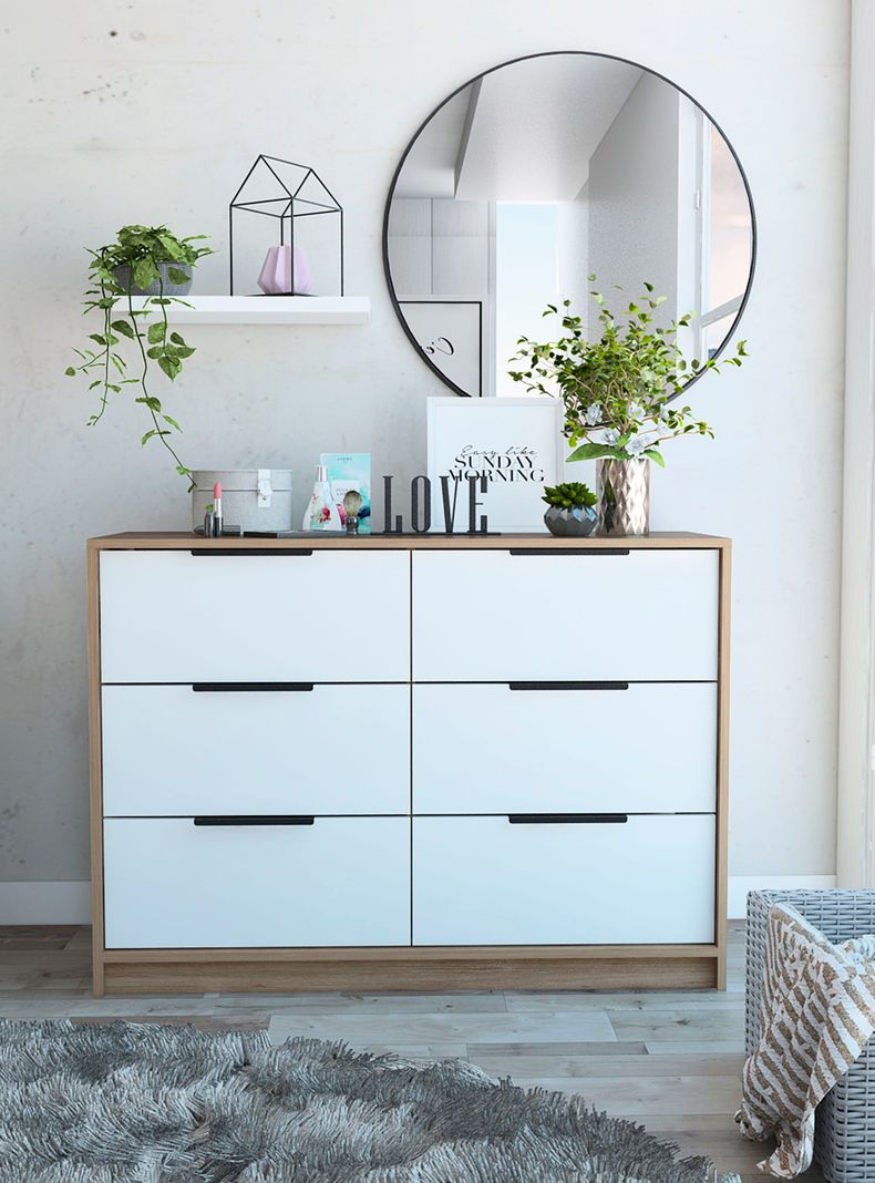 Cómoda Kaia 4 Cajones y 2 Puertas Miel-Blanco-4