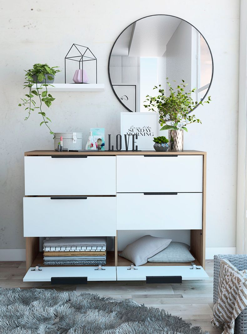 Cómoda Kaia 4 Cajones y 2 Puertas Miel-Blanco-3