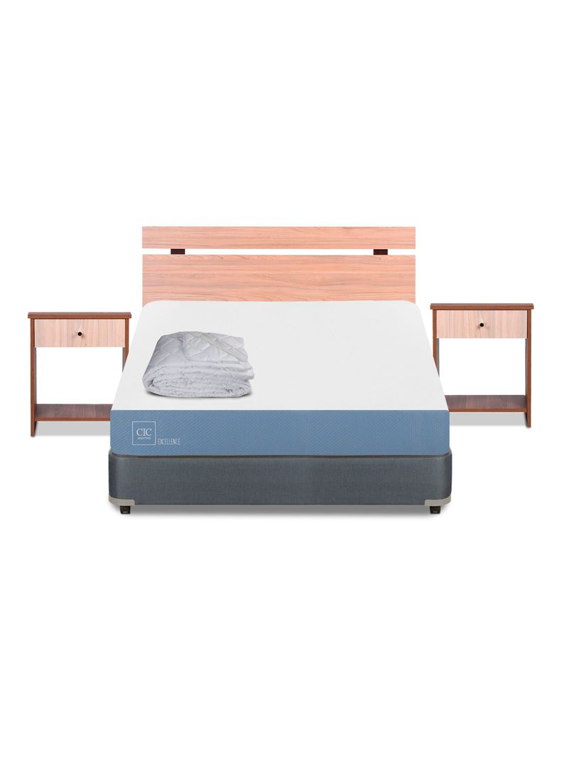 Cama Americana Excellence 2 Plazas x190 cm + Set de Muebles Olmo + Plumón-2