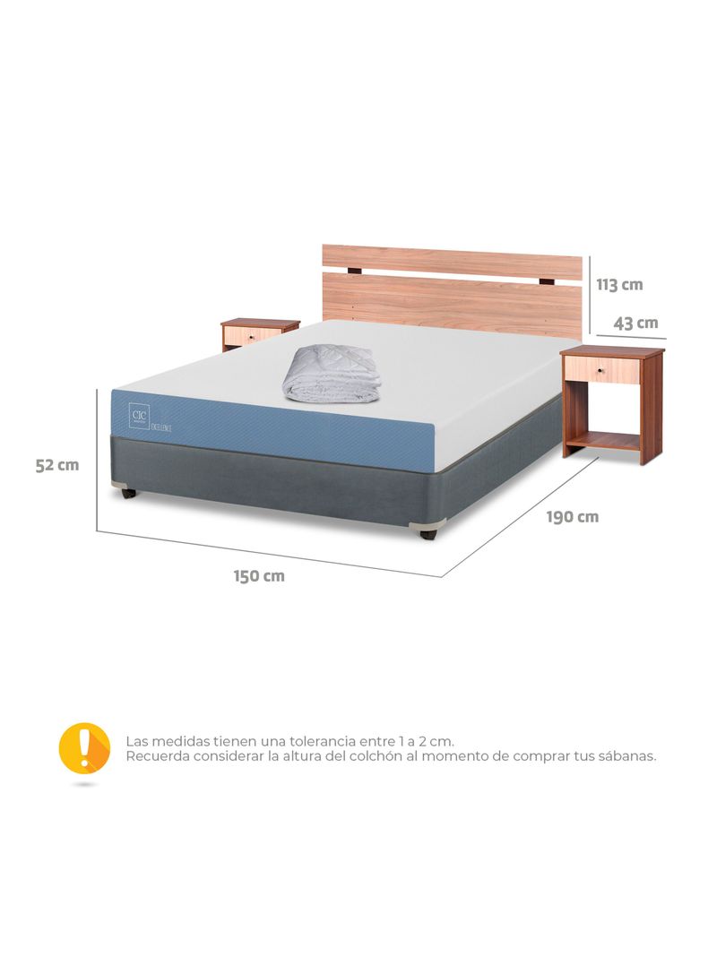 Cama Americana Excellence 2 Plazas x190 cm + Set de Muebles Olmo + Plumón-1