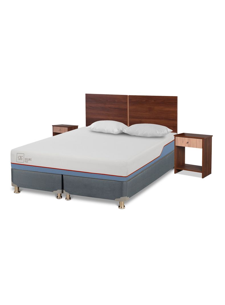 Cama Americana Excellence Plus 2 Plazas Base Dividida + Set de Muebles Stylo + Almohadas-0