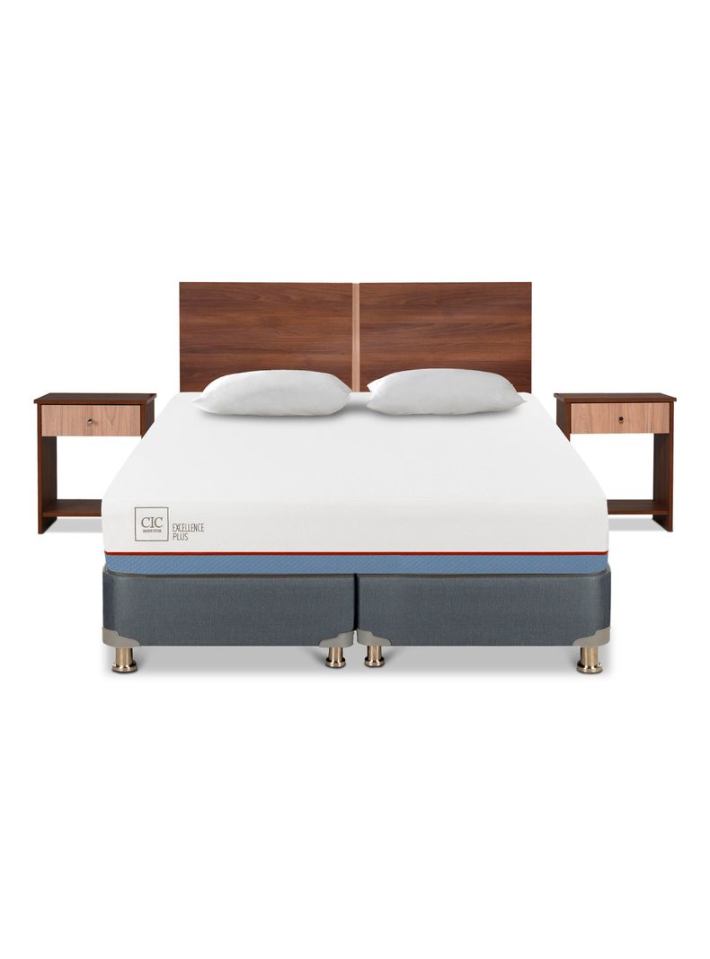 Cama Americana Excellence Plus 2 Plazas Base Dividida + Set de Muebles Stylo + Almohadas-2