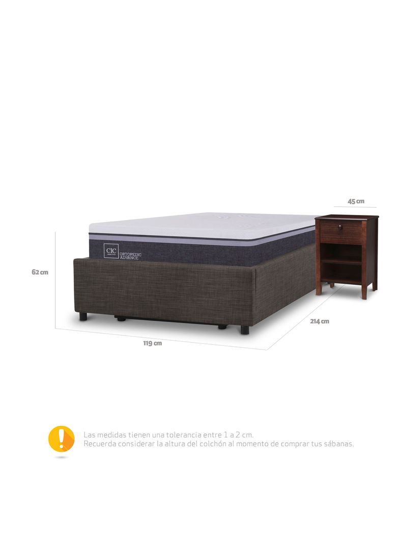 Cama Space Box Ortopedic Advance 1.5 Plazas +Velador Torino-2