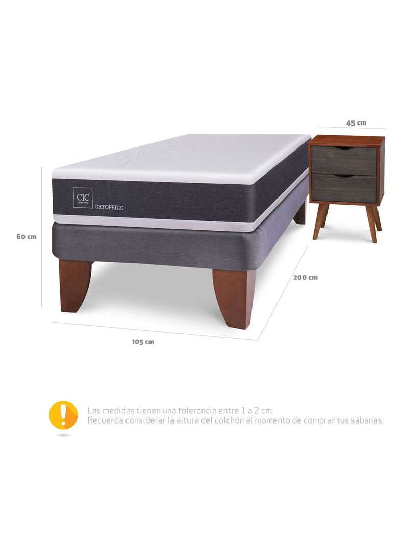 Cama Europea New Ortopedic 1.5 Plazas Veladores Niger-1