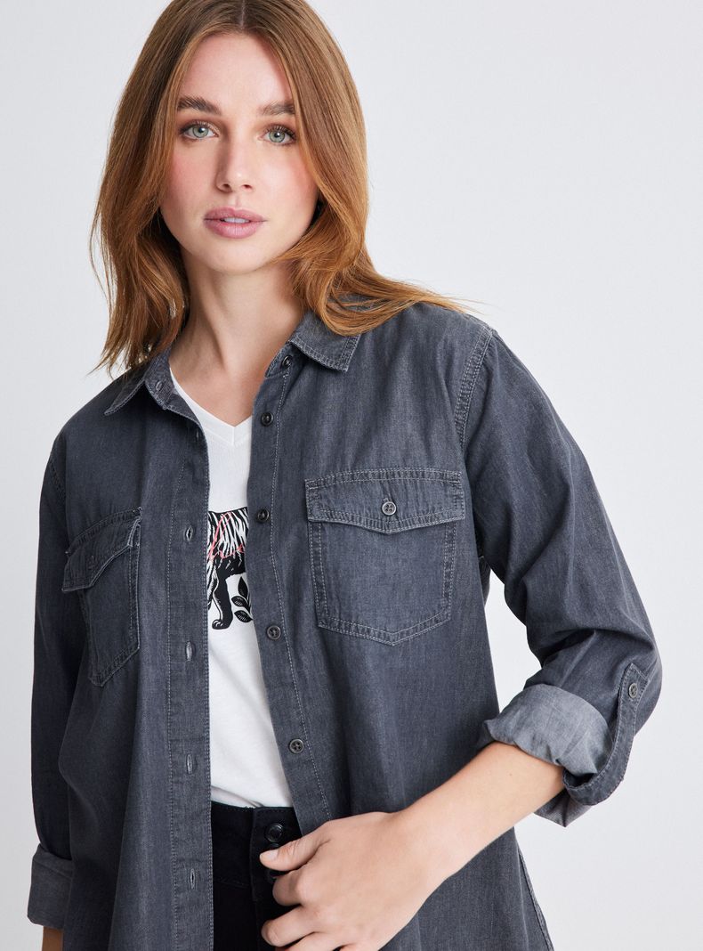 Camisa Básica Denim Abotonada-2