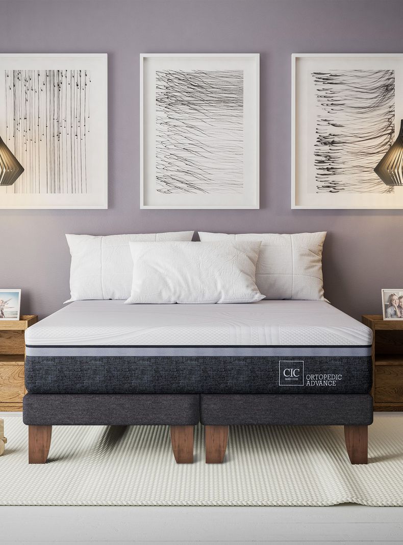 Cama Europea Ortopedic Advance 2 Plazas Base Normal + Veladores Niger-4