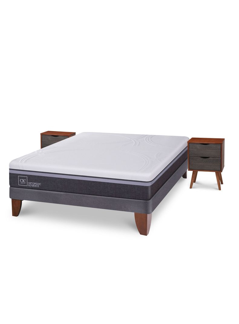 Cama Europea Ortopedic Advance 2 Plazas Base Normal + Veladores Niger-2