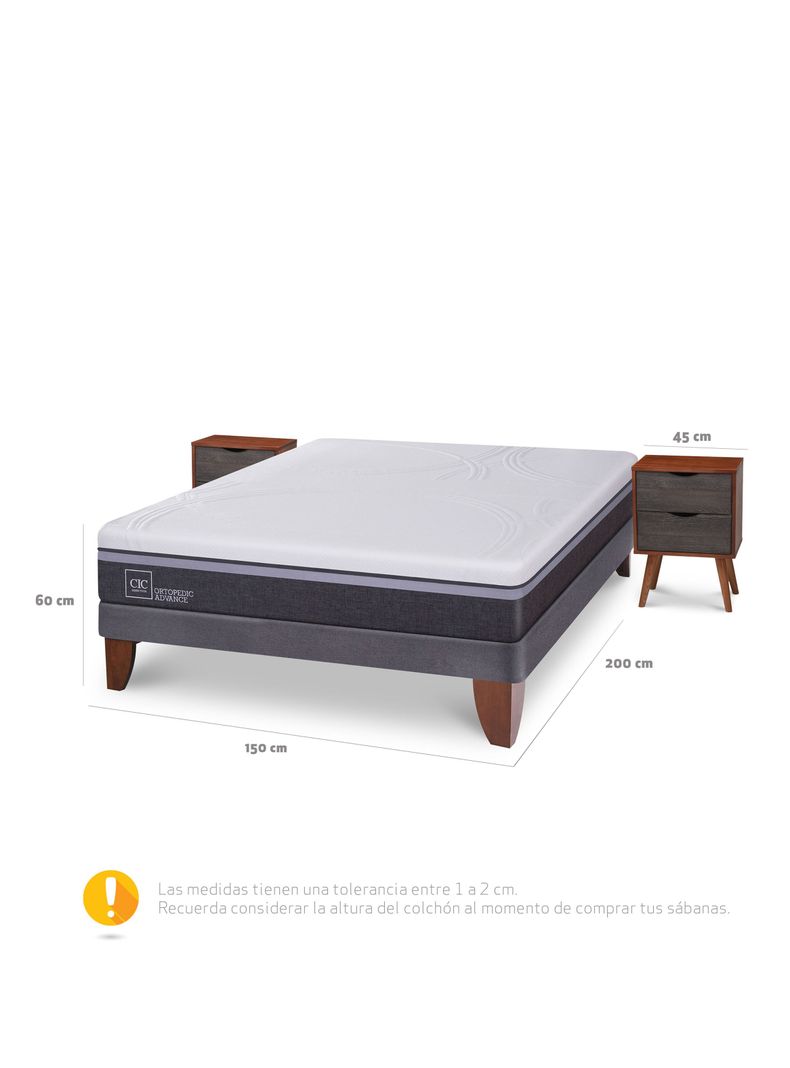 Cama Europea Ortopedic Advance 2 Plazas Base Normal + Veladores Niger-1