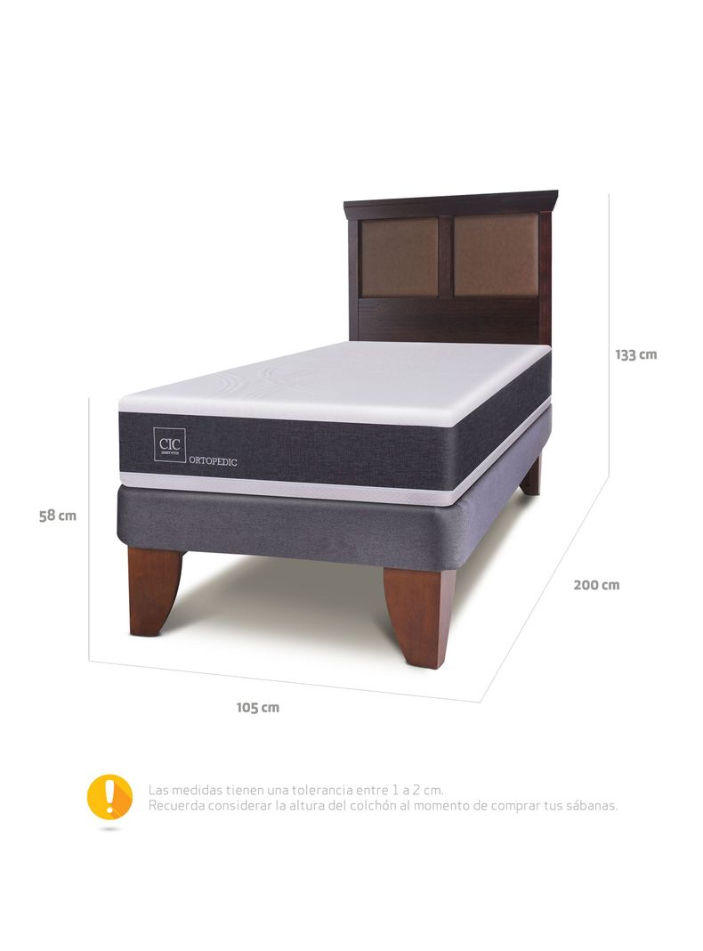 Cama Europea New Ortopedic 1.5 Plazas Respaldo New Torino Choc-1