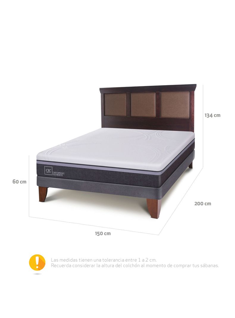 Cama Europea Ortopedic Advance 2 Plazas Base Normal + Respaldo New Torino Chocolate-1