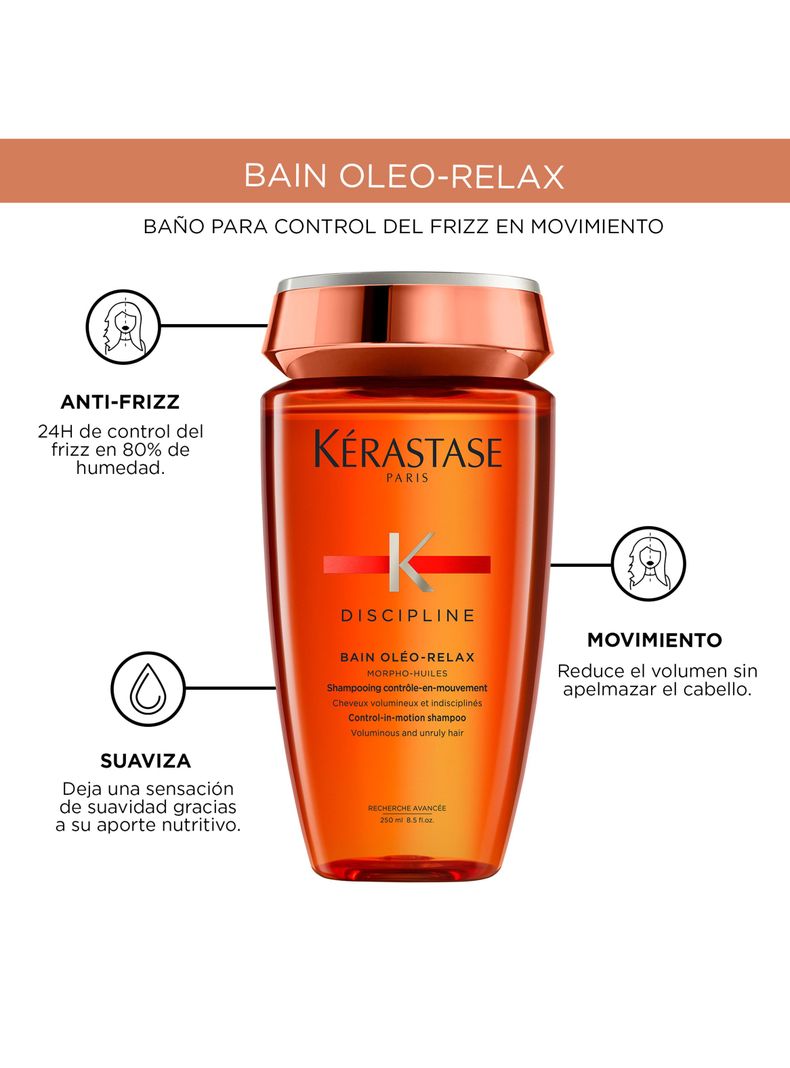 Shampoo Anti-Frizz Cabello Voluminoso E Indisciplinado Bain Oléo-Relax Discipline 250ml-3