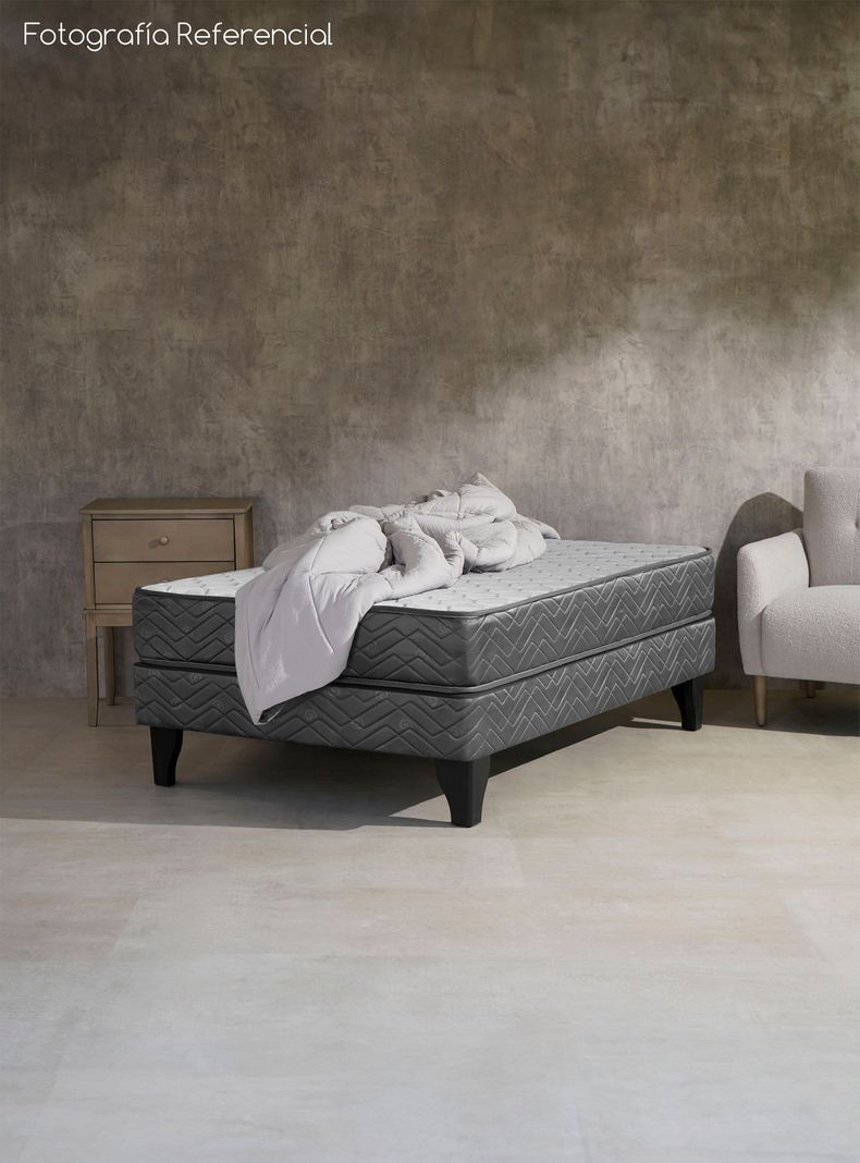 Cama Europea Apolo Black 1.5 Plazas + Set Alba White-5