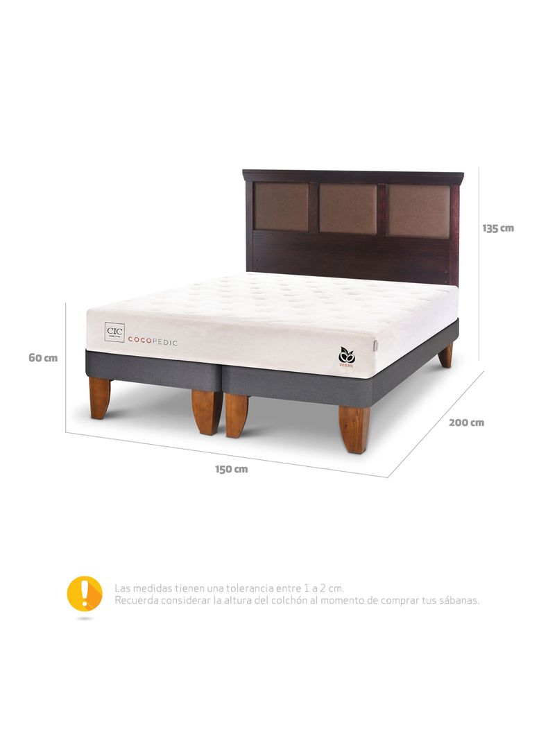 Cama Europea Cocopedic 2 Plazas Base Dividida + Respaldo New Torino Chocolate-1