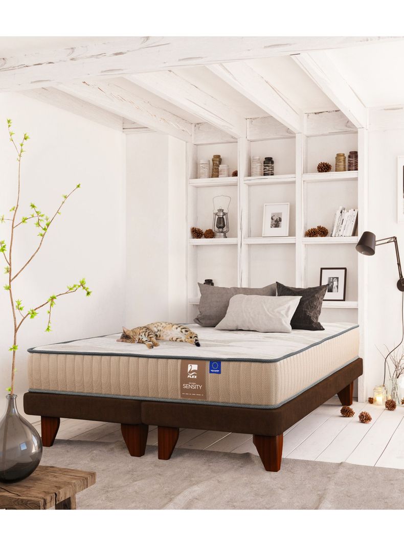 Cama Europea Dual Sensity 1.5 Plazas + Respaldo Royal + Velador Rover-4