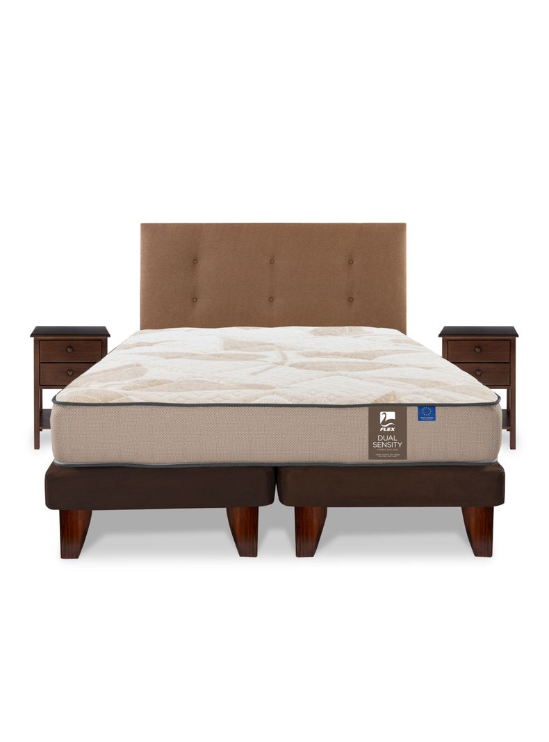 Cama Europea Dual Sensity 2 Plazas + Respaldo Royal + Velador Rover-1