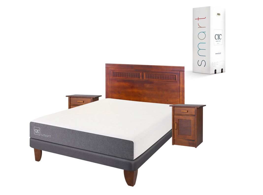 Cama Europea Smart 2 Plazas Base Normal + Set Muebles Milán-0