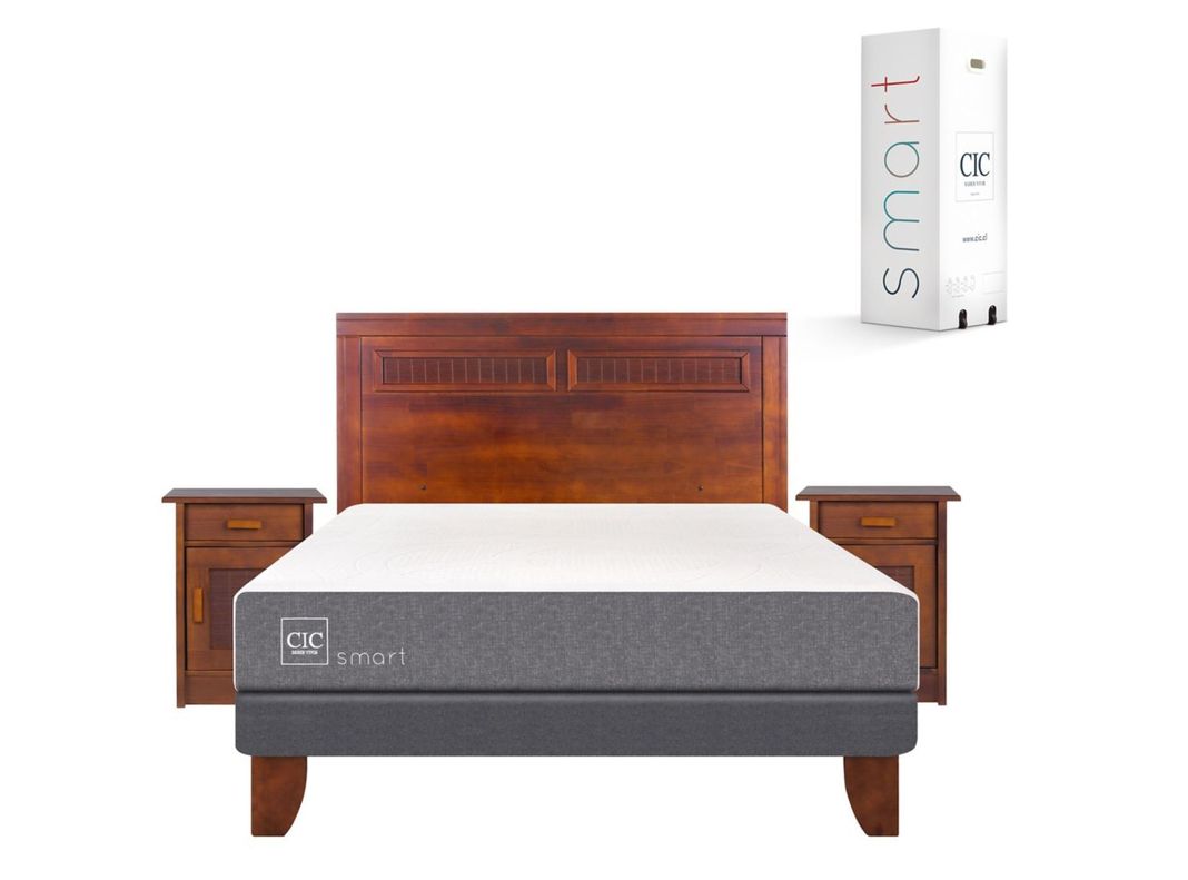 Cama Europea Smart 2 Plazas Base Normal + Set Muebles Milán-1