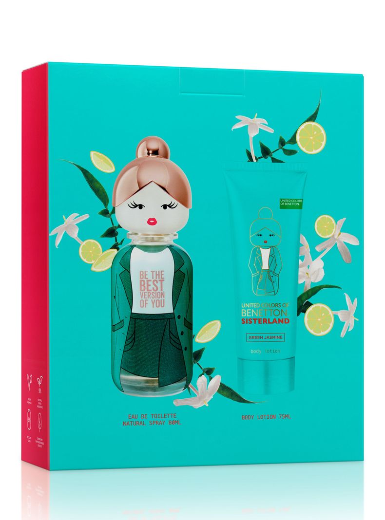 Set Perfume Benetton Sisterland Green Jasmine EDT Mujer 80 ml + Body Lotion 75 ml-0