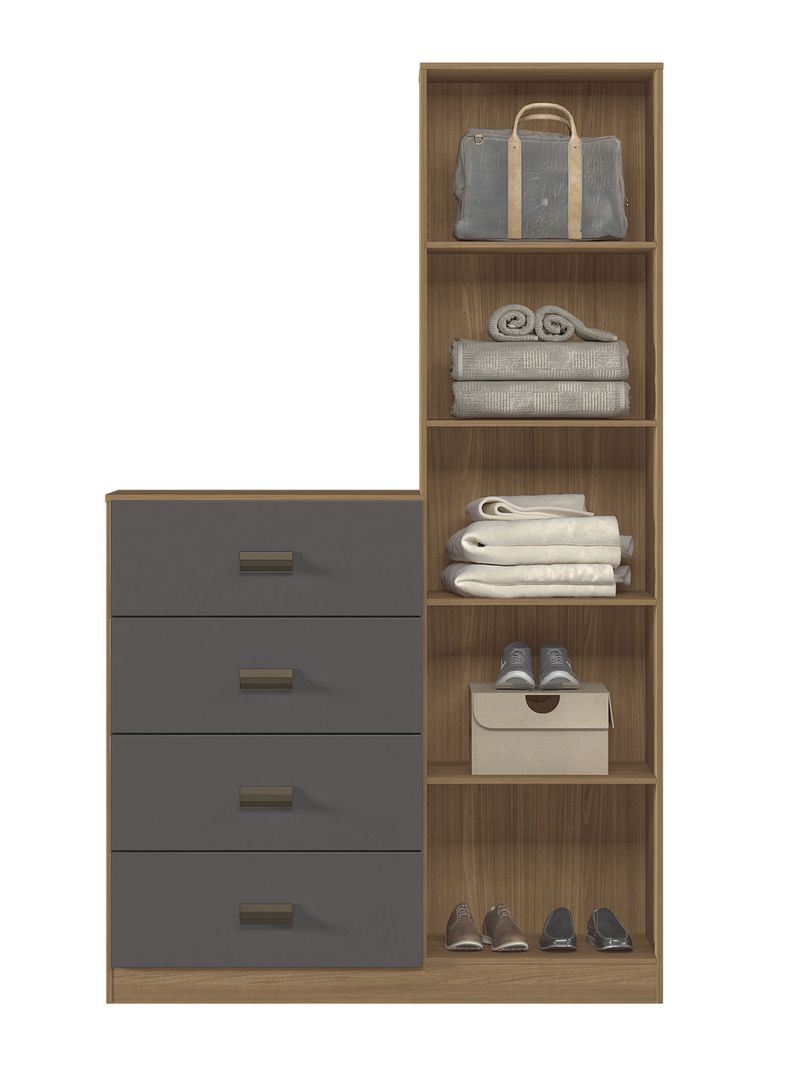 Cómoda 1 Puerta Espejo 6 Cajones Jatoba Grafito-2
