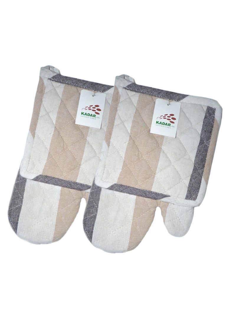 Set 2 Guantes Cocina + 2 Toma Ollas Líneas Grises Kadar-0