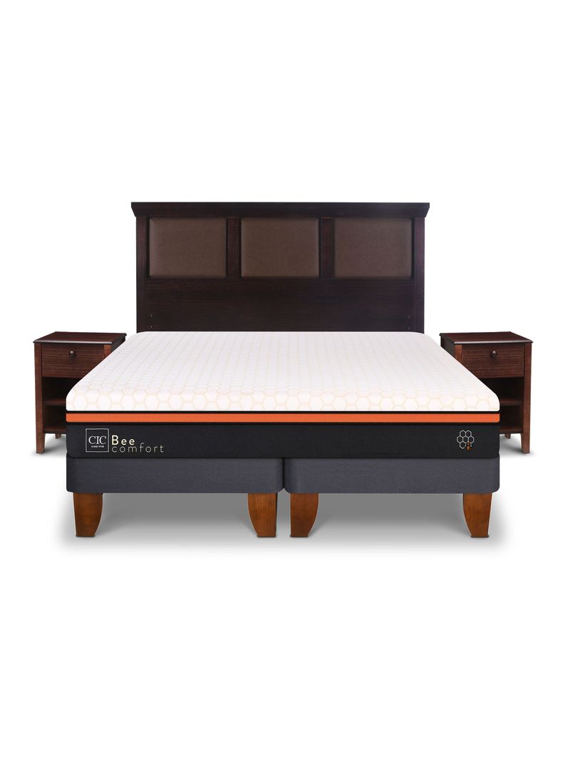 Cama Europea Bee Comfort King + Set Muebles New Torino Chocolate