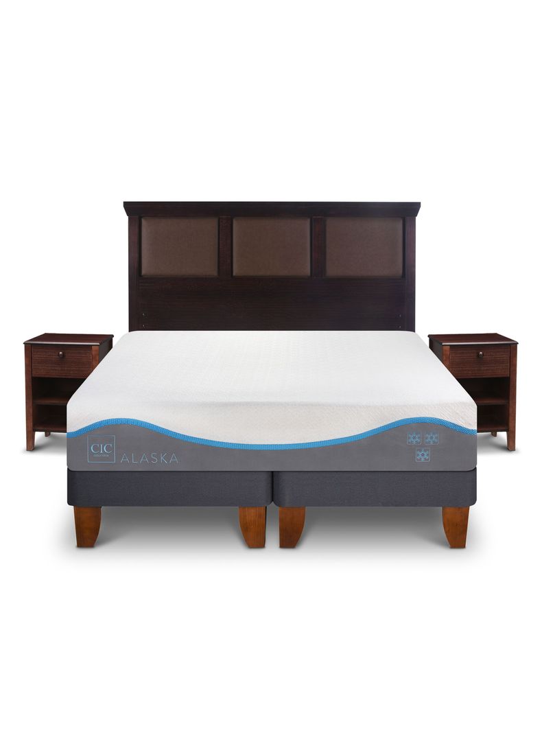 Cama Europea Alaska 2 Plazas Base Dividida + Set Muebles New Torino Chocolate