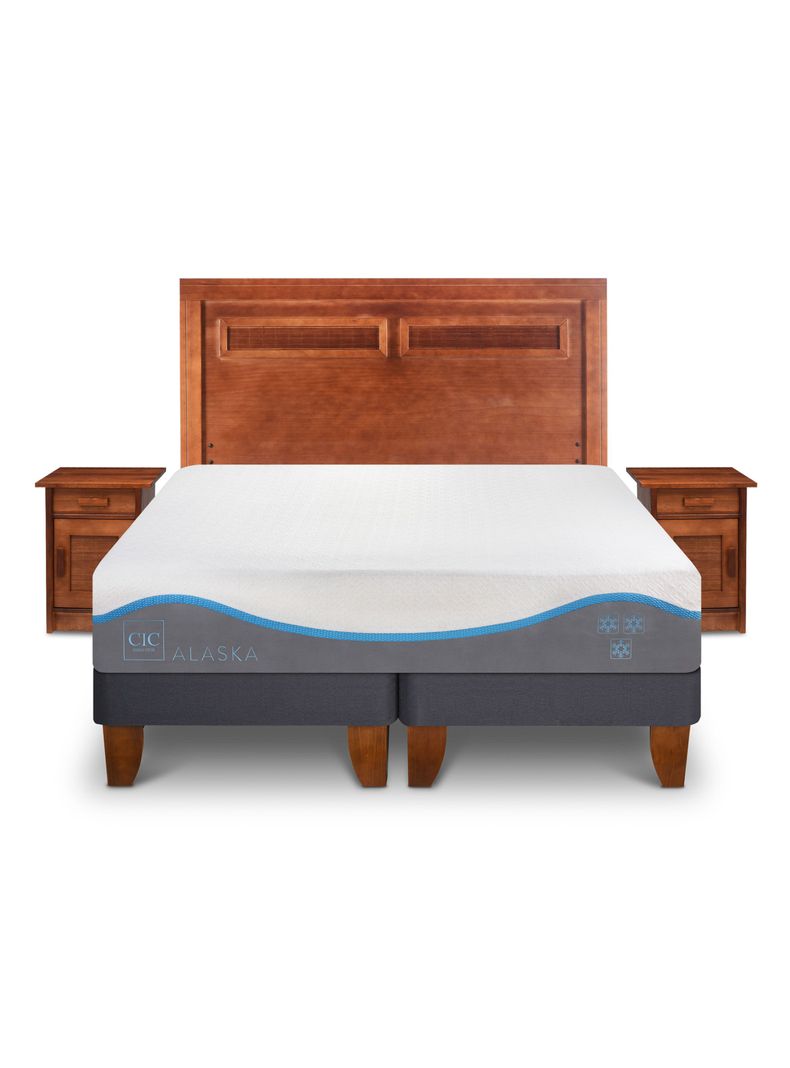 Cama Europea Alaska 2 Plazas Base Dividida + Set Muebles Milan