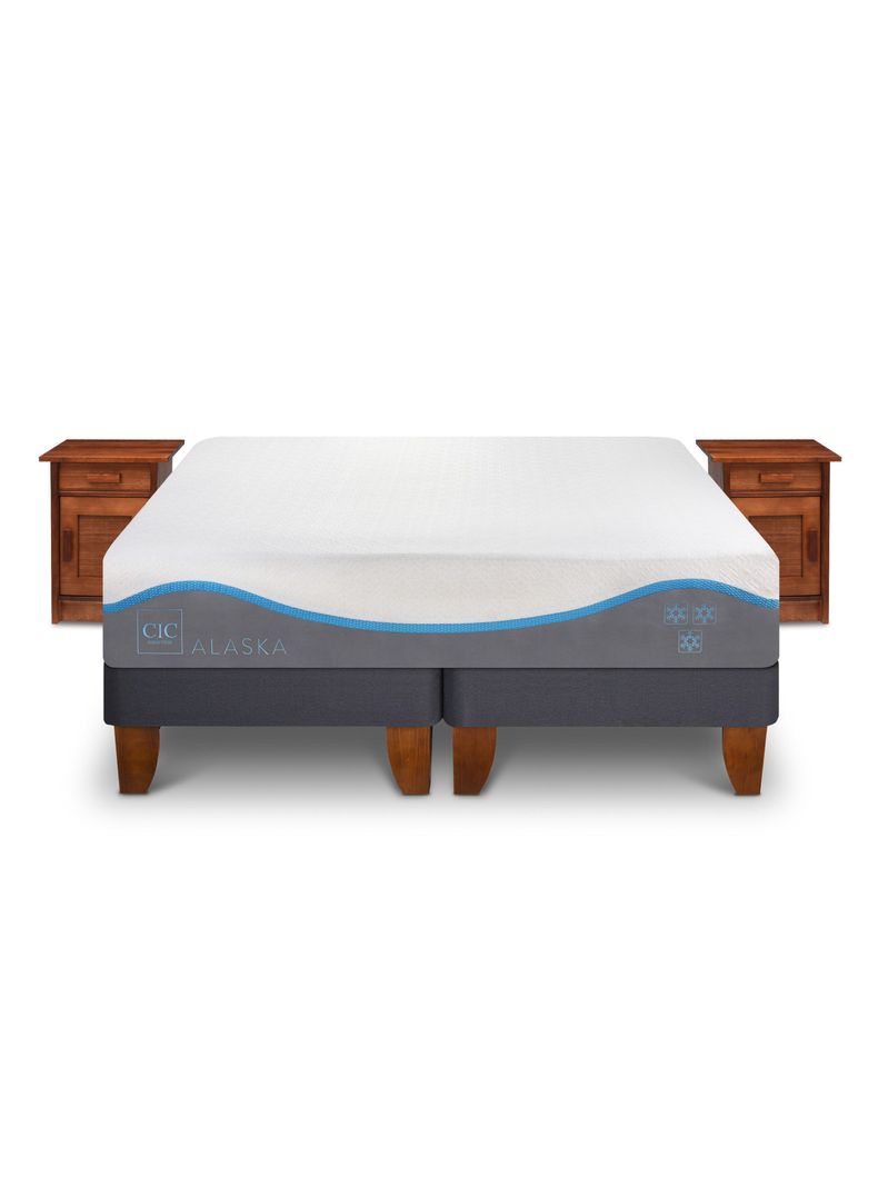 Cama Europea Alaska 2 Plazas Base Dividida + Set Muebles Miro