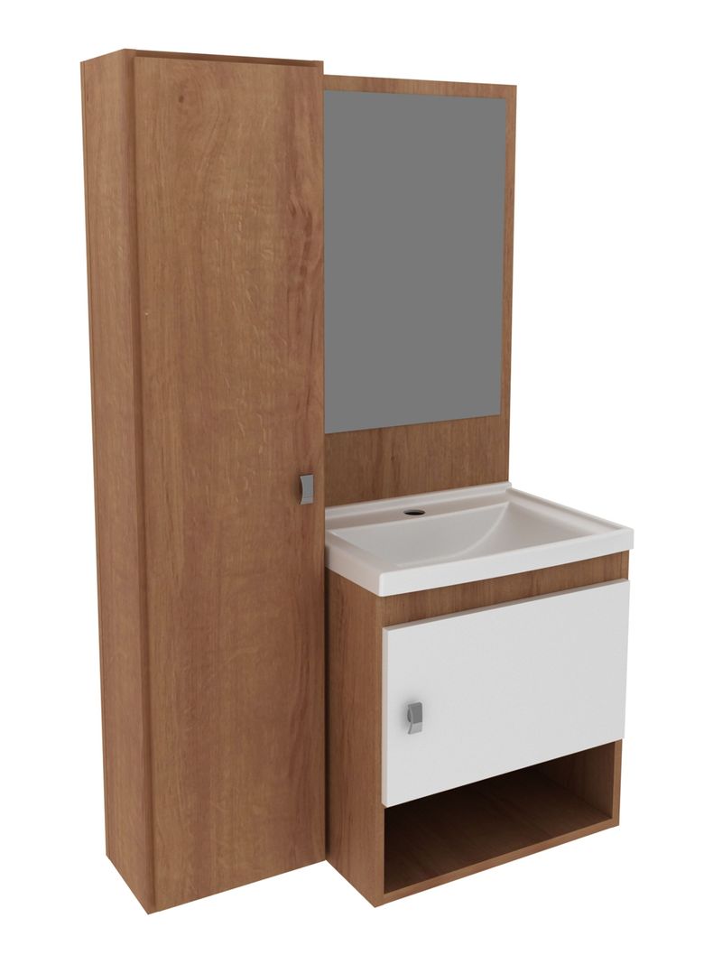 Mueble Baño Aéreo 2 Puertas con Lavamanos y Espejo-0