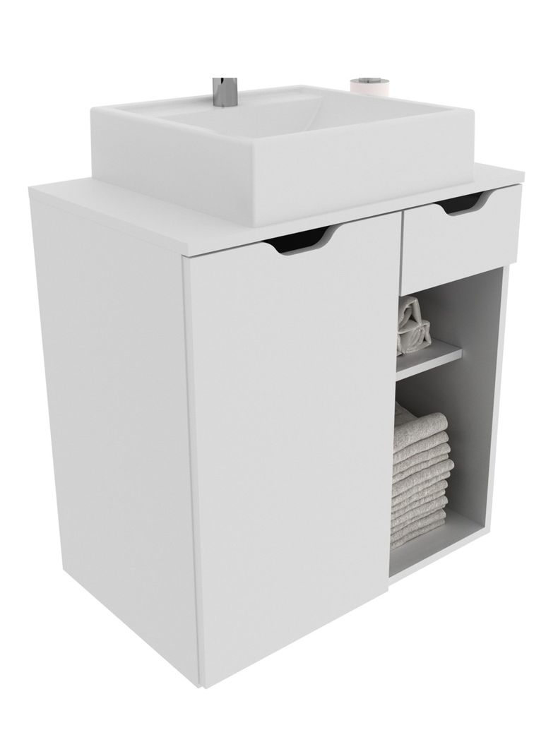 Mueble Aereo Bano con Lavamanos 1 Cajon 1 Puerta Blanco