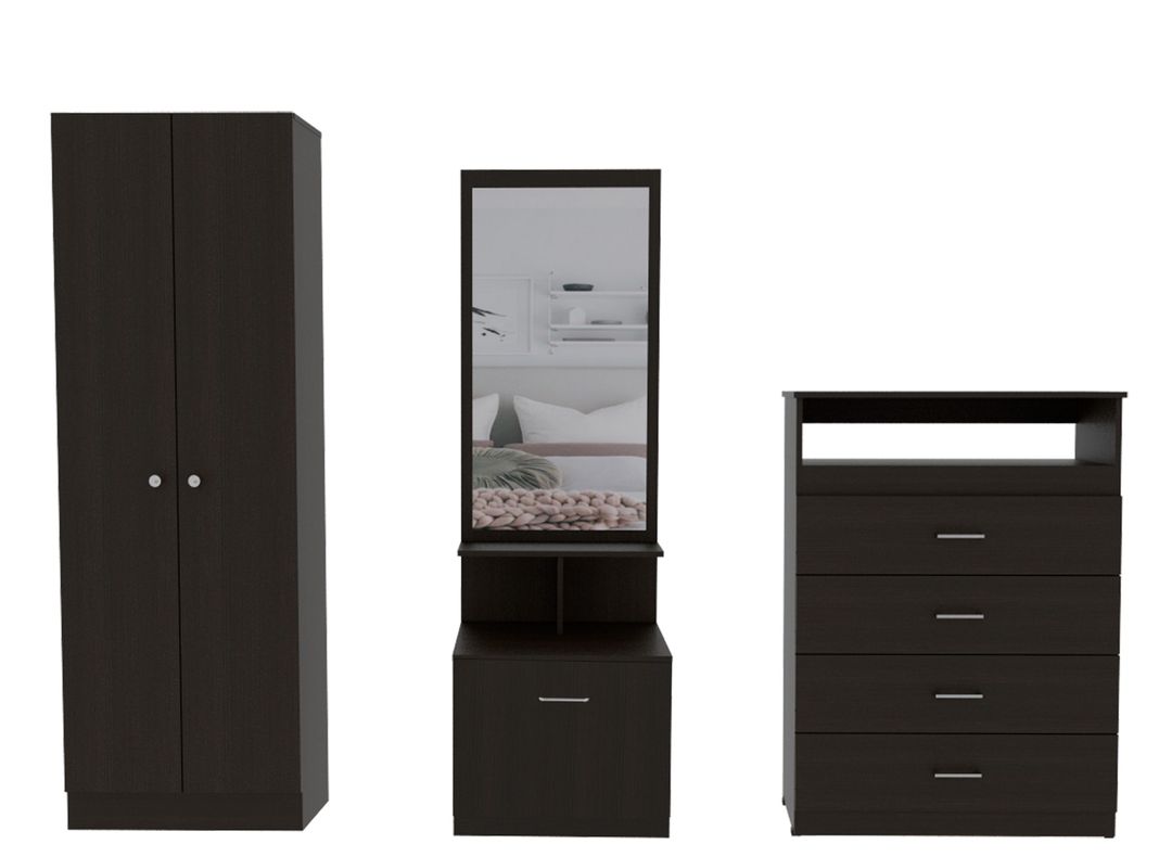 Combo Dormitorio Dreams 13: Clóset 2P + Cómoda 4C + Velador Multifuncional Wengue