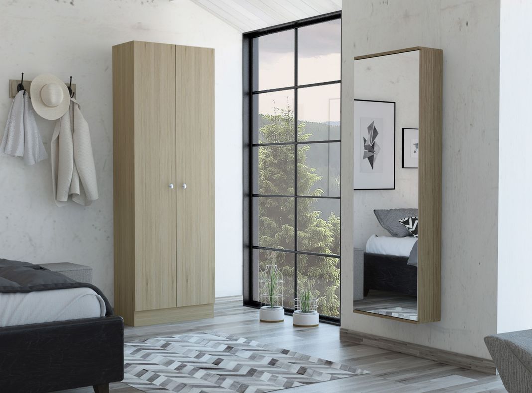 Clóset 2P + Zapatero Leto con Espejo Beige Rovere-1