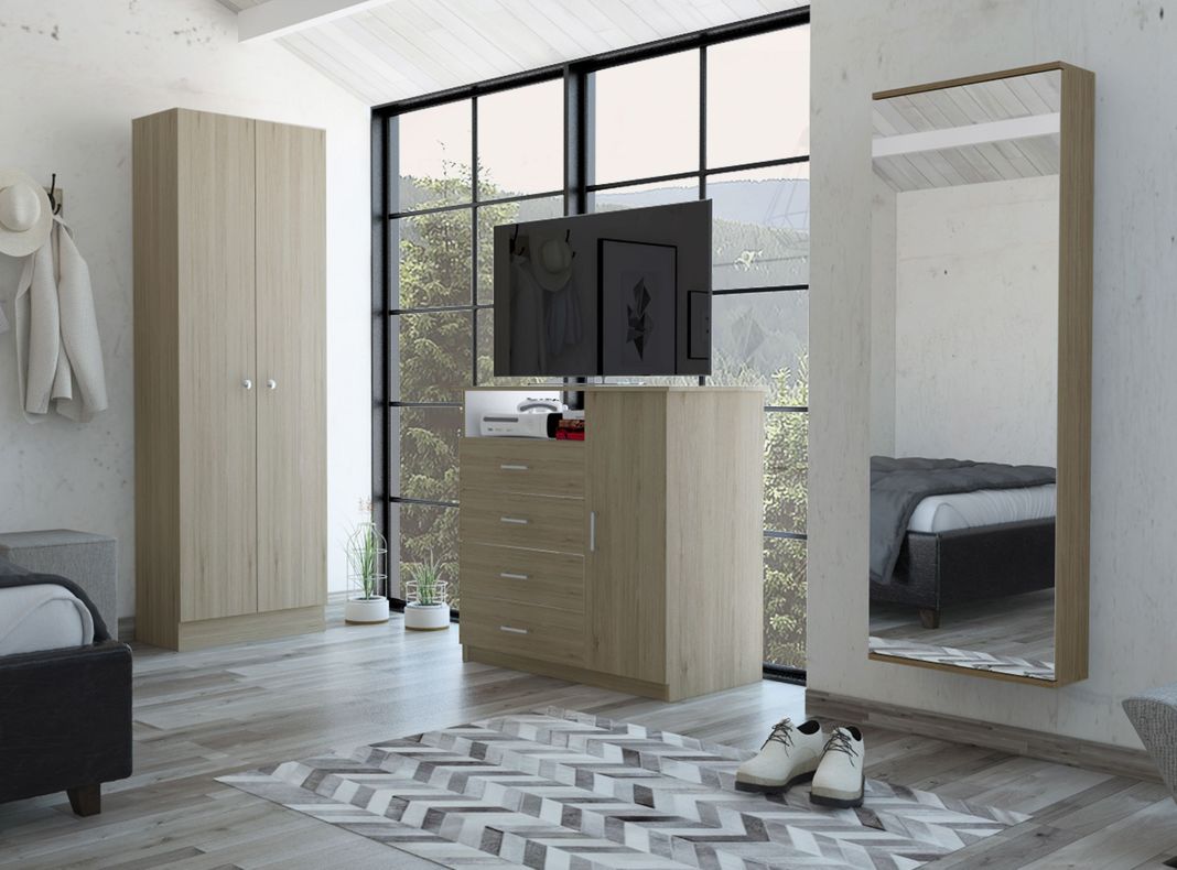 Clóset 2P + Cómoda 4C + Zapatero Leto con Espejo Rovere Blanco-1
