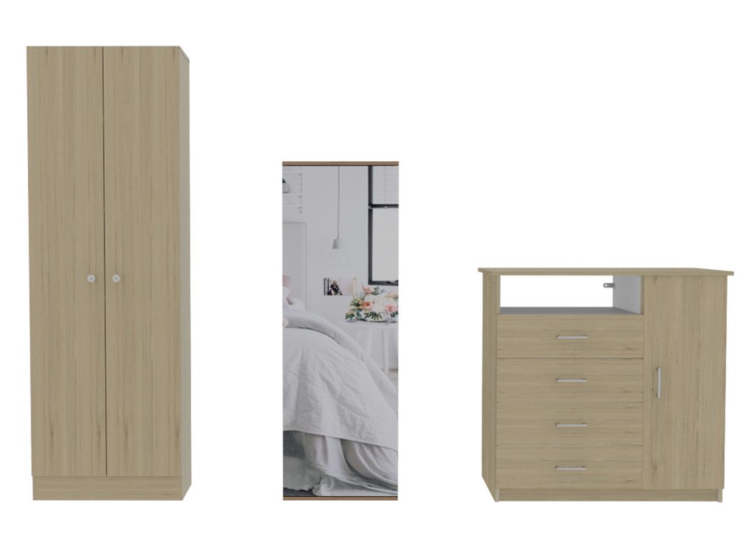 Clóset 2P + Cómoda 4C + Zapatero Leto con Espejo Rovere Blanco-0