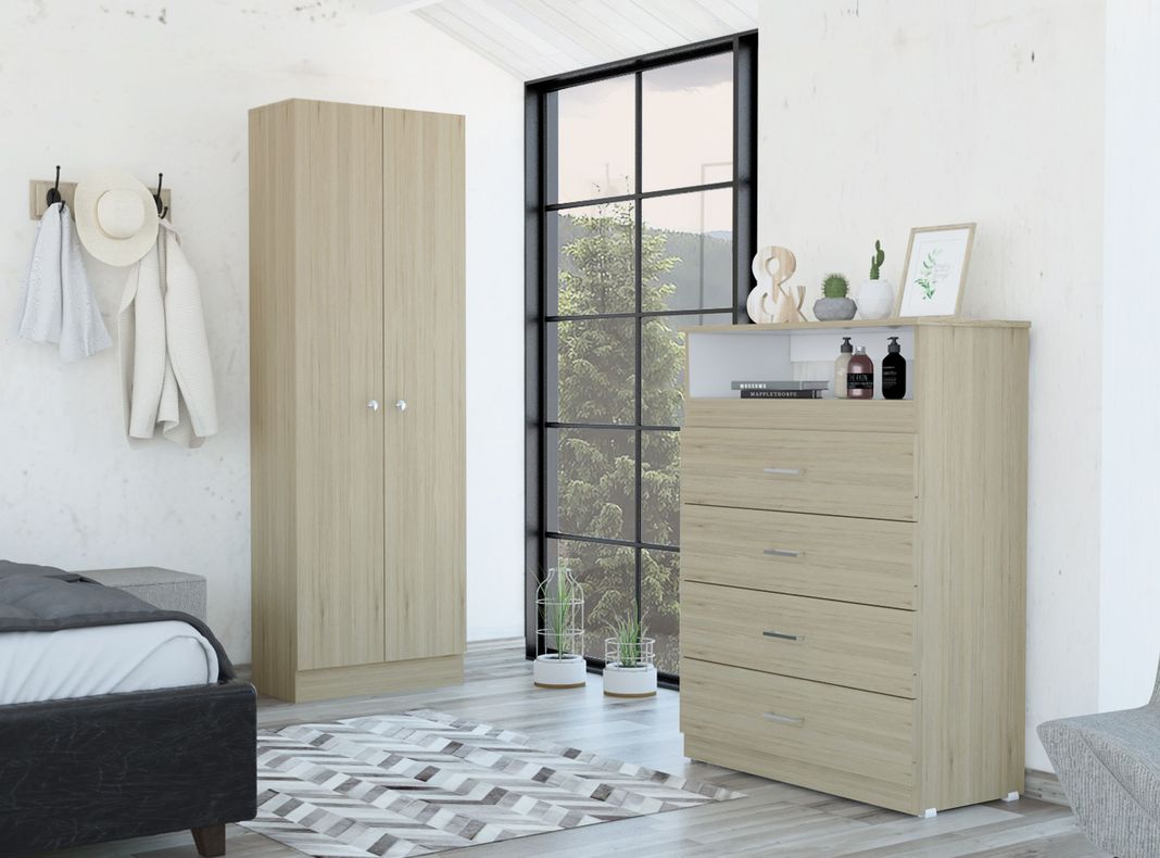 Combo Dormitorio Dreams 5: Clóset 2P + Cómoda Rovere Blanco 4C-1