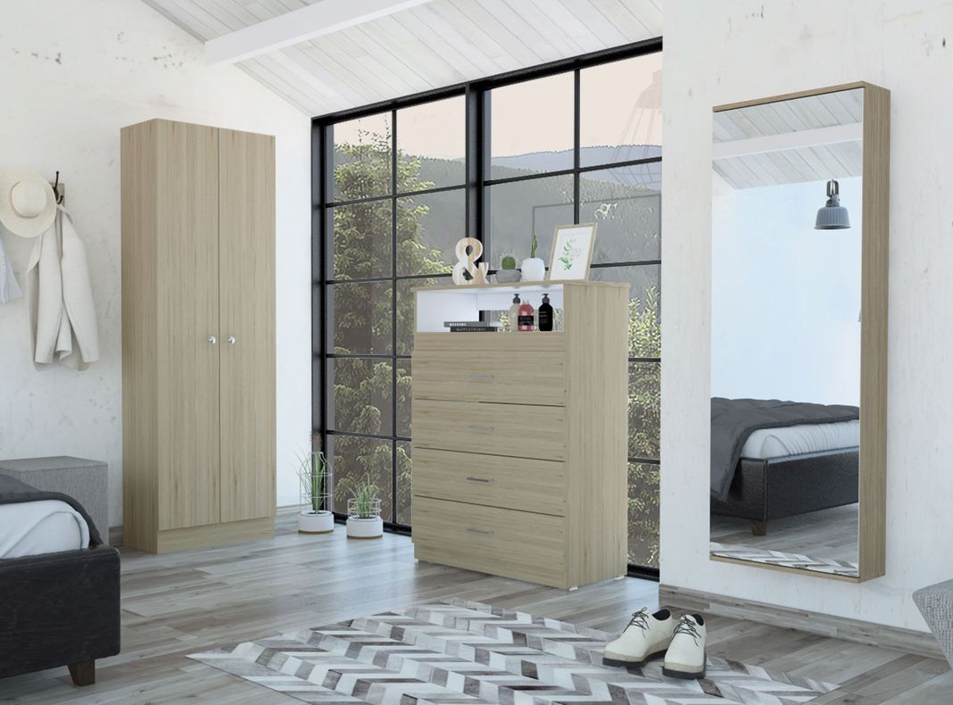 Clóset 2P + Cómoda 6C + Zapatero Leto con Espejo Beige Rovere-1