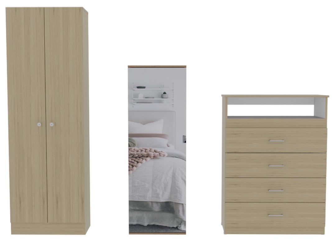 Clóset 2P + Cómoda 6C + Zapatero Leto con Espejo Beige Rovere-0